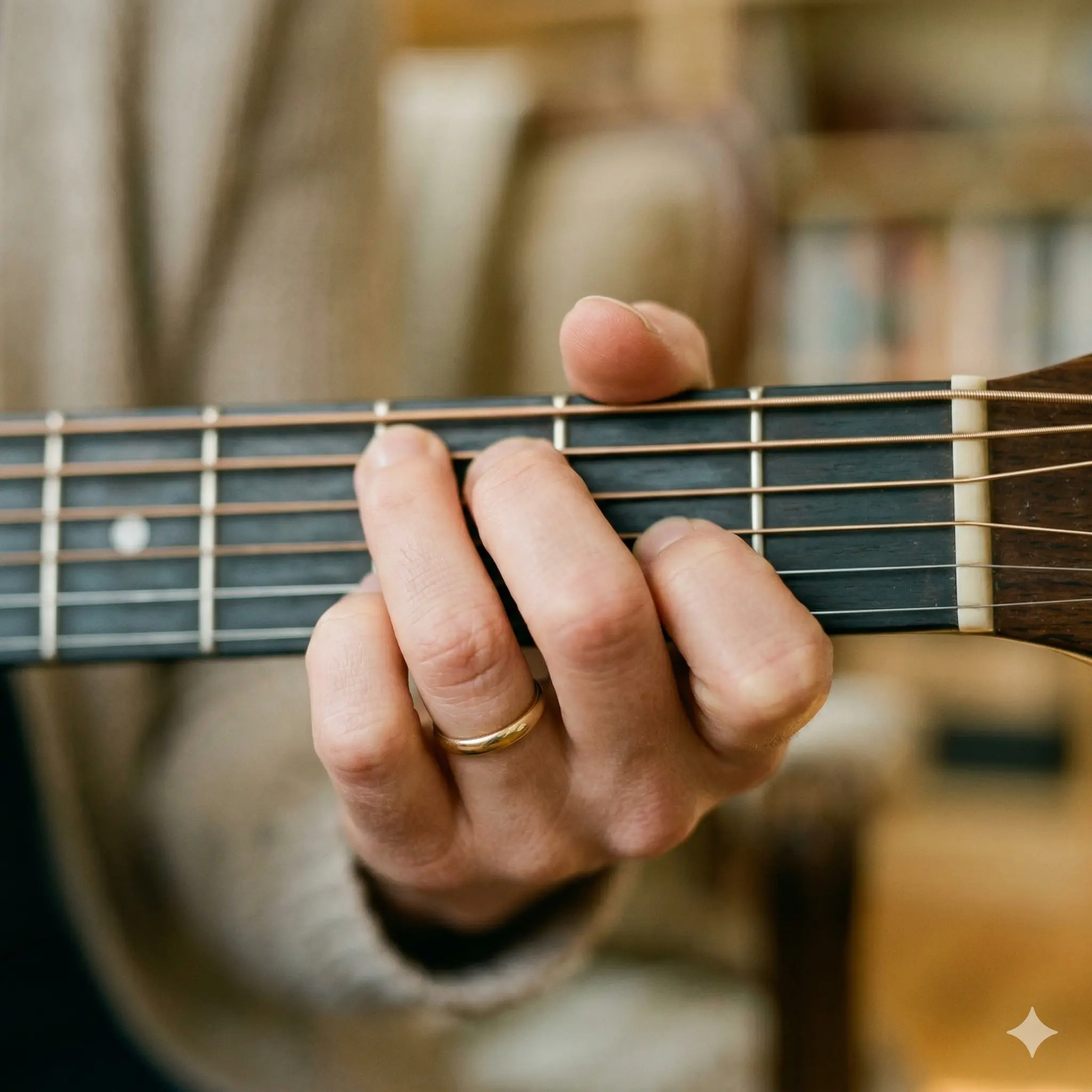 Guitar fretboard close-up